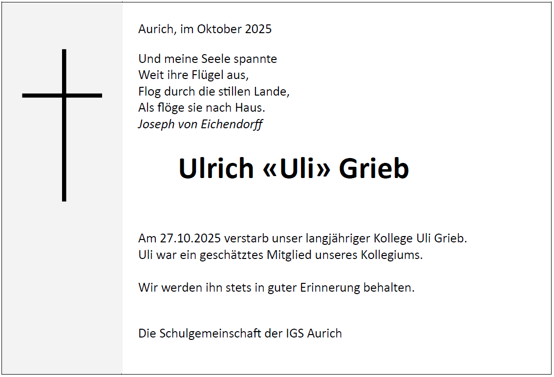 Traueranzeige Uli Grieb